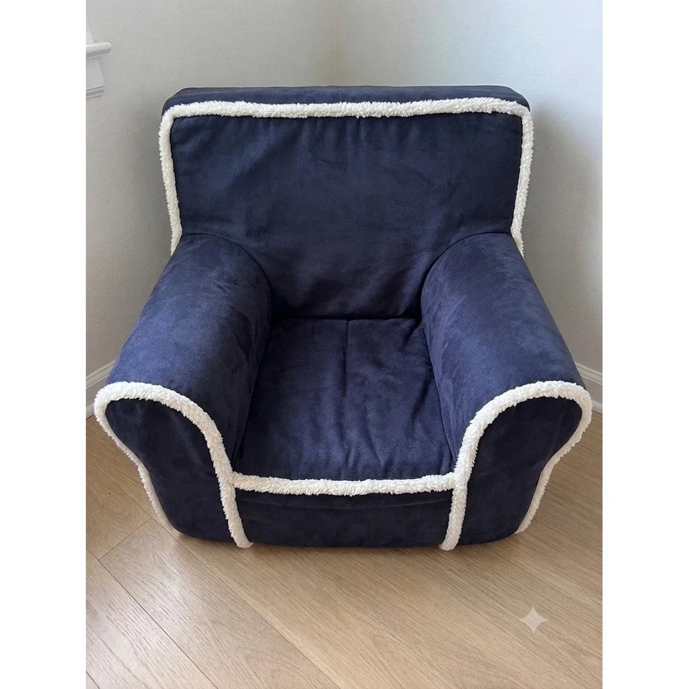 Pottery Barn Kids Anywhere Chair Slipcover 2012 Faux Suede/Fur Navy Blue Regular